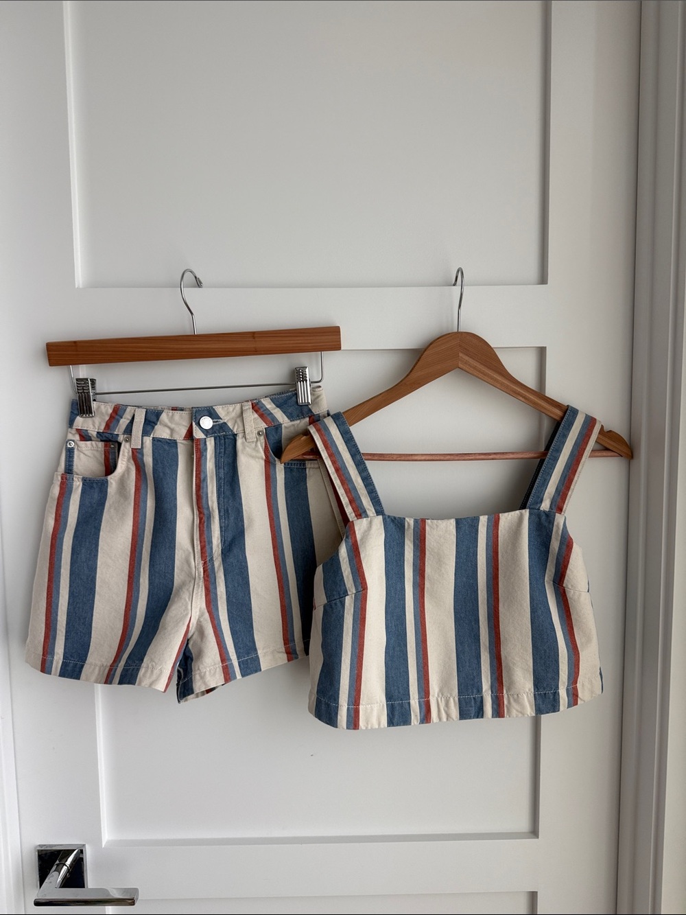 Sezane short stripe cotton denim set